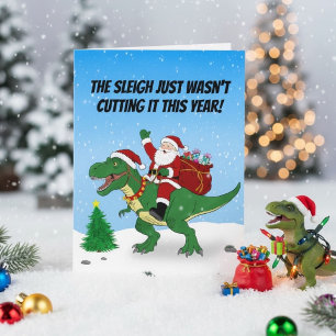 Cartão Natal engraçado de Papai Noel montado em T-Rex