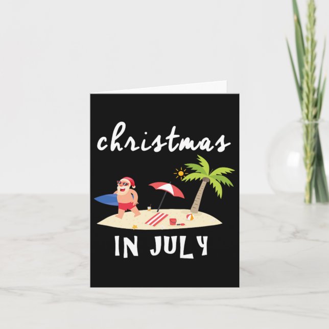 Cartão Natal Engraçado Em Julho Com Presente Do Papai Noe (Frente)