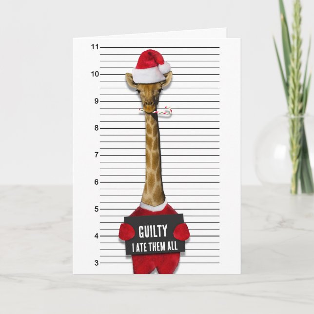 Cartão Natal Engraçado Mugshot Guilty Giraffe (Frente)