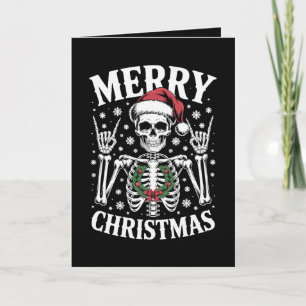 Cartão Natal Feliz Esqueleto Chapéu do Papai Noel Pedra S