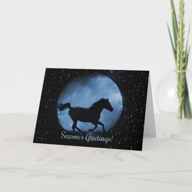 Cartão Natal Feriado Horse Seasons Saudações Lua (Frente)