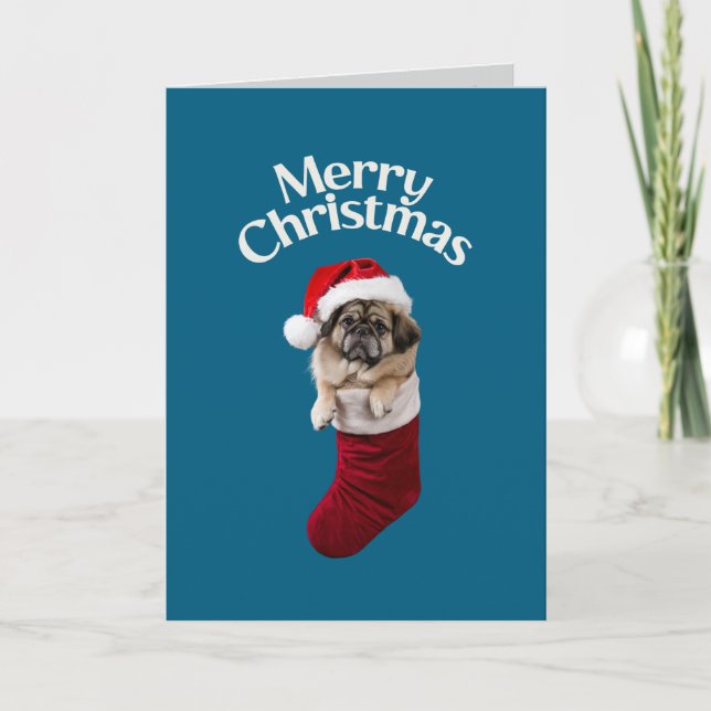 Cartão Natal Feriado Pekinese Fofo (Frente)