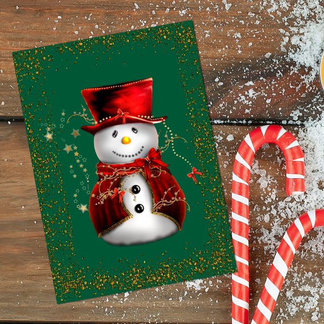 Cartão Natal Festivo com Brilho de Boneco de Neve  (Festive Snowman Sparkle Christmas Card by the Olde Christmas Shoppe)