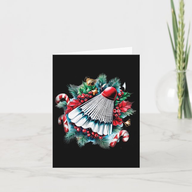 Cartão Natal Festivo Para Amantes De Badminton (Frente)