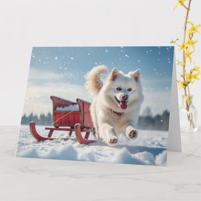 Cartão Natal Festivo Samoyed (Flor Amarela)