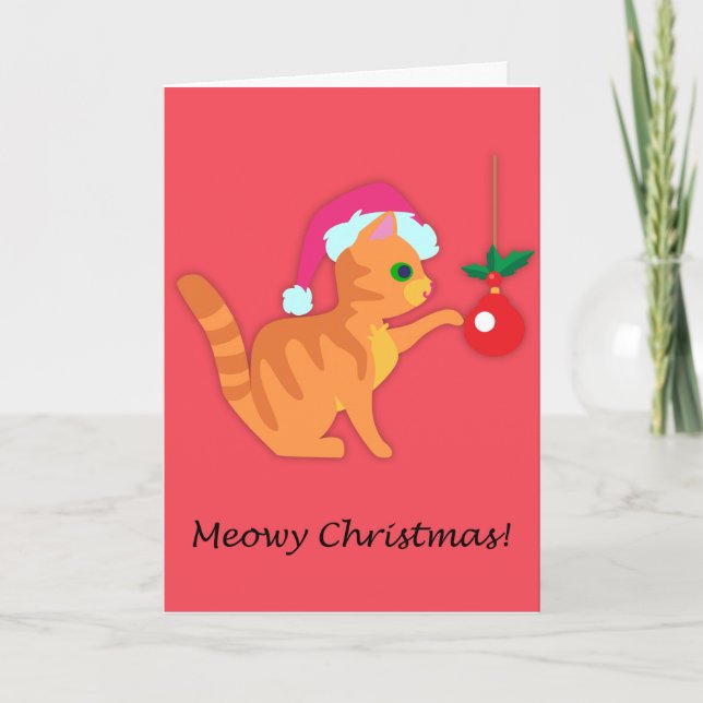 Cartão Natal Fofo com Gatinho Ruivo (Frente)