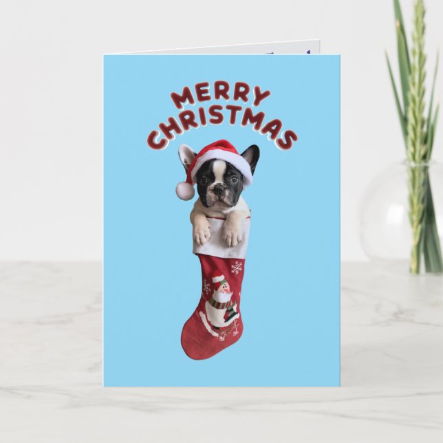 Cartão Natal fofo do Bulldog Francês  (Frente)