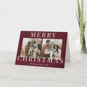Cartão Natal Foto Burgundy Moderno Elegante