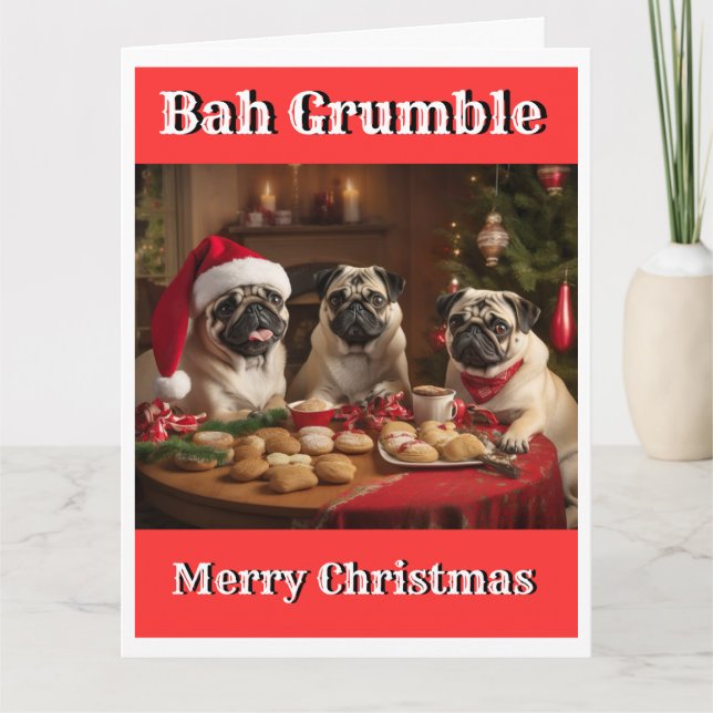 Cartão Natal Funny BAH GRUMBLE PUG GRUMBLE (Frente)