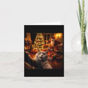 Cartão Natal Gato Engraçado Selfie Com Papai Noel Feriado