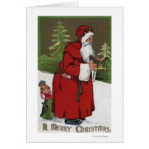 Cartão Natal GreetingSanta com cavalo de madeira