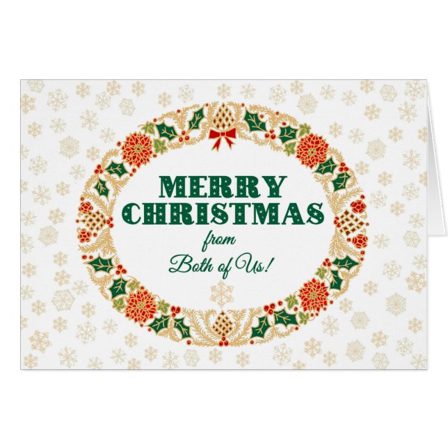 Cartão Natal Holly Wreath dos dois flocos de neve (Frente Horizontal)