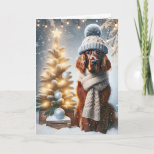 Cartão Natal - Irlandês Setter Em Flocos De Neve
