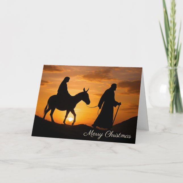 Cartão Natal José e Maria em um Burro (Frente)