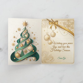 Cartão Natal Luxuoso Verde e Dourado