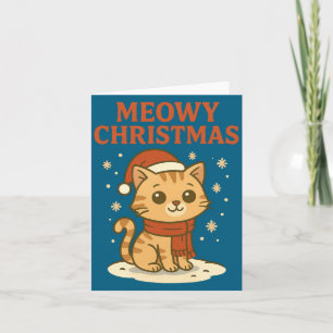Cartão Natal Meowy Amante de Gatos Pun Manga Longa