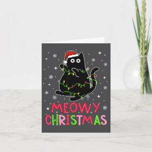 Cartão Natal Meowy Luzes de Natal Roupas de dormir Gato P