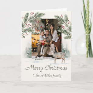 Cartão Natal Minimalista em Aquarela com Veado e Foto Per