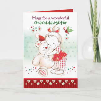 Cartão Natal, neta, menina e Ursinho bonitinha