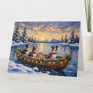 Cartão Natal no barco com Border Collie