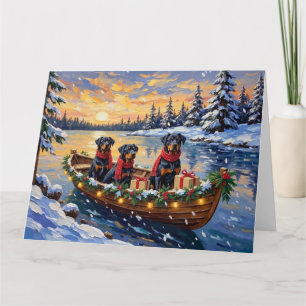Cartão Natal no Barco com Rottweiler