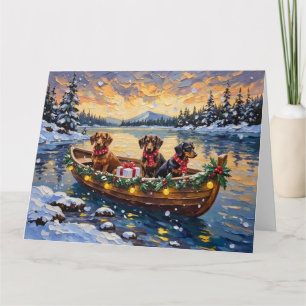 Cartão Natal no Barco do Dachshund