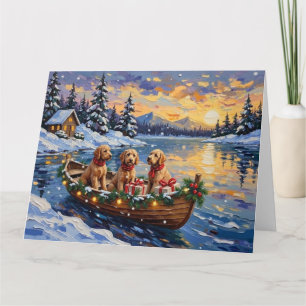 Cartão Natal no barco do Goldendoodle