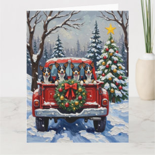 Cartão Natal no Caminhão Vermelho com Blue Heeler