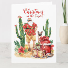 Cartão Natal no Deserto com Papai Noel de Cacto