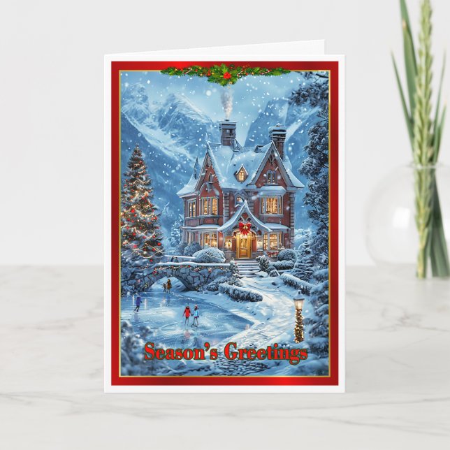 Cartão Natal no lago da família (Frente)