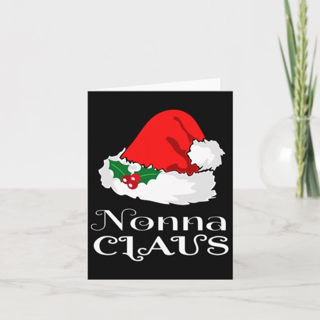 Cartão Natal Nonna Claus Correspondendo Pajama Santa Hat  (Frente)