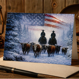 Cartão Natal País Ocidental Cowboy Patriótico