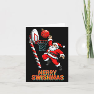 Cartão Natal Papai Noel Afundando Cesta Feliz Basquete de