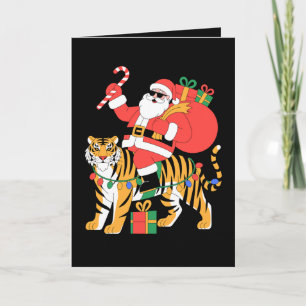 Cartão Natal Papai Noel Montado em Tigre Cana de Açúcar N
