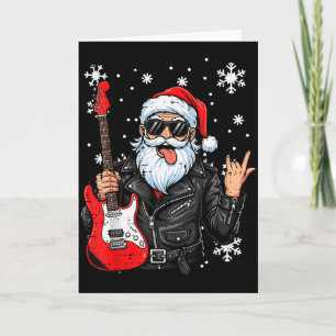 Cartão Natal Papai Noel Rock Mão Guitarra Rocker Xmas Hom