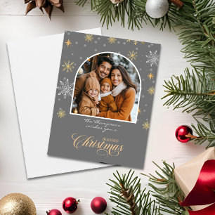 Cartão Natal para a Cinza de Fotografias dos Flocos de Ne