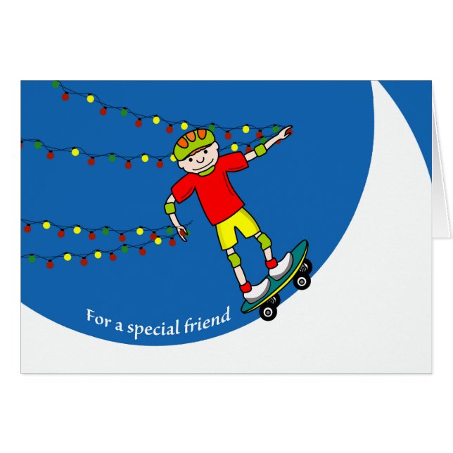 Cartão Natal para Amigo, Skateboarder com Luzes (Frente Horizontal)