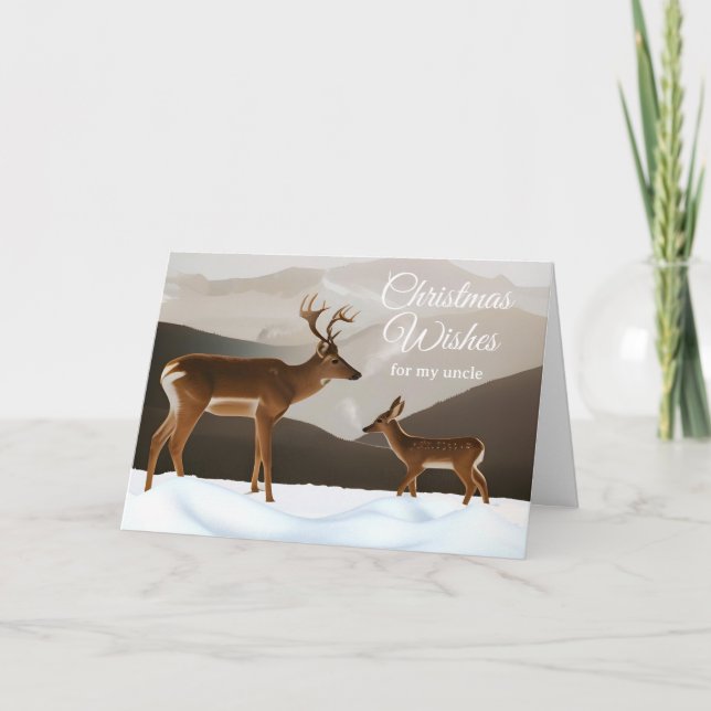 Cartão Natal para o tio Deer numa paisagem de inverno (Frente)