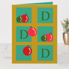 Cartão Natal para ornamentos Dourados, Verdes e Personali