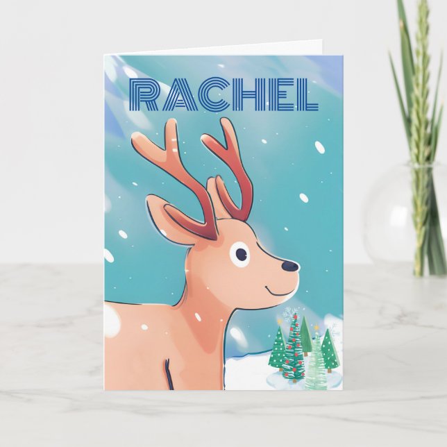 Cartão Natal para Rachel Cute Baby Deer na neve (Frente)