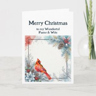 Cartão Natal Pastor & Esposa Cardinal Verde de Natal