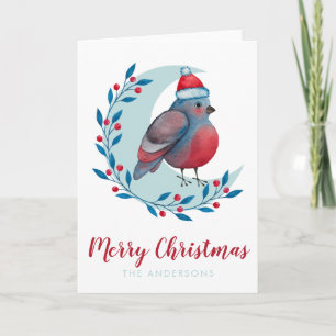 Cartão Natal Personalizado Aquarela Pássaro Na Lua