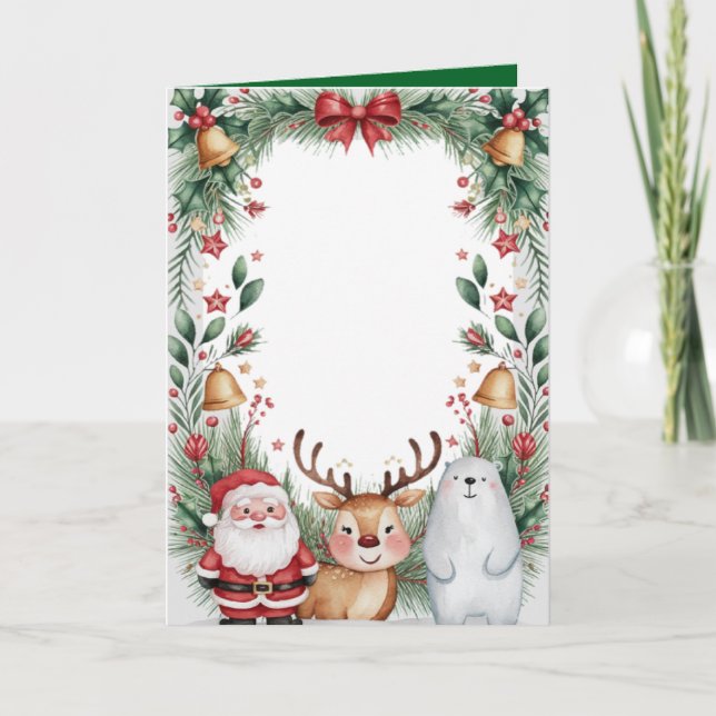 Cartão Natal personalizado com Papai Noel e Amigos (Frente)