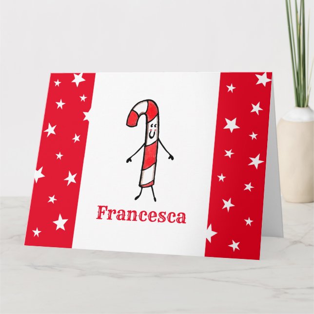 Cartão Natal personalizado de canas candi (Frente)