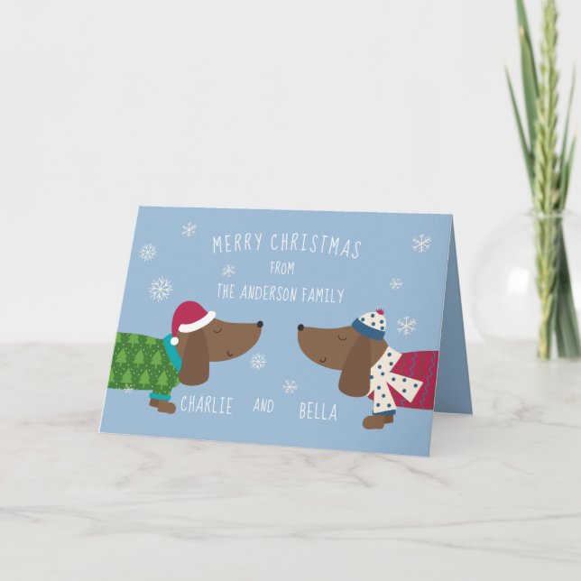 Cartão Natal personalizado do desenho animado Daschund (Frente)
