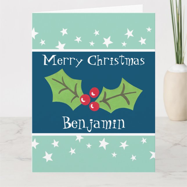 Cartão Natal Personalizado Holly & Berries (Frente)