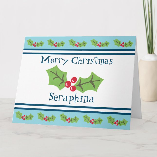 Cartão Natal Personalizado Holly & Berries (Frente)