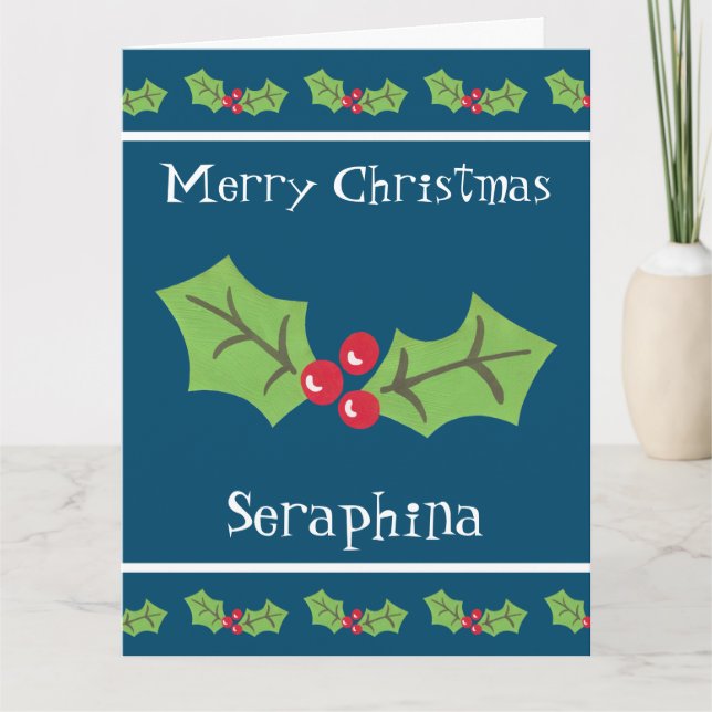 Cartão Natal Personalizado Holly & Berries (Frente)