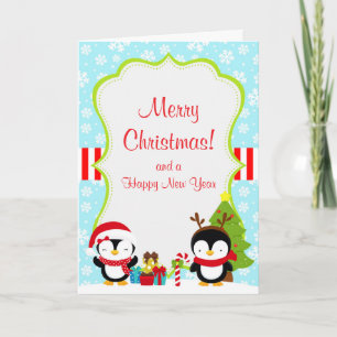Cartão Natal Pinguins Cachorros de inverno Feliz Natal
