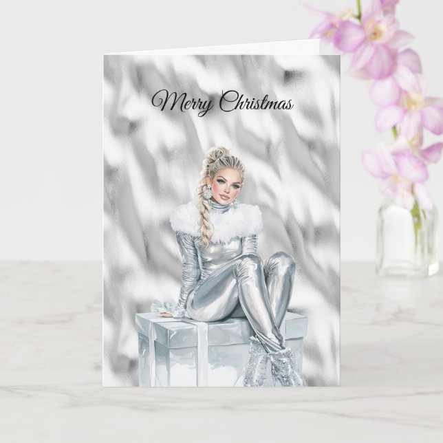 Cartão Natal Prateado Glamouroso Loiro (Orquídea)